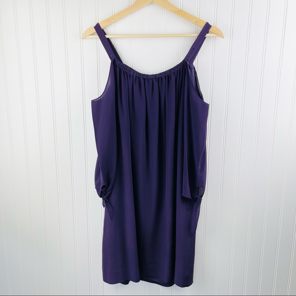 Madewell Silk Tie Sleeve Cold Shoulder Shift Dress Purple F9142 Size 6 - Picture 4 of 13